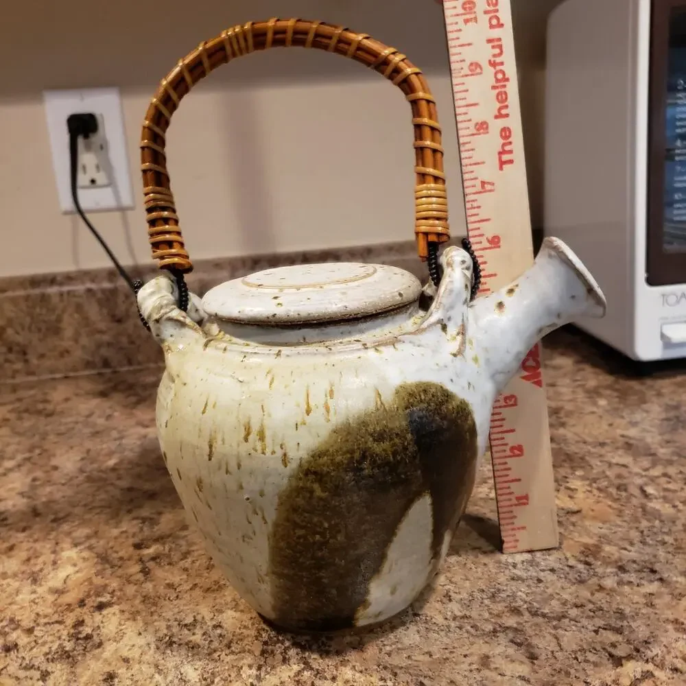 VTG Drip Glazed‎ Stoneware Teapot Artist Signed. Elephant Trunk Down -Prosperity
